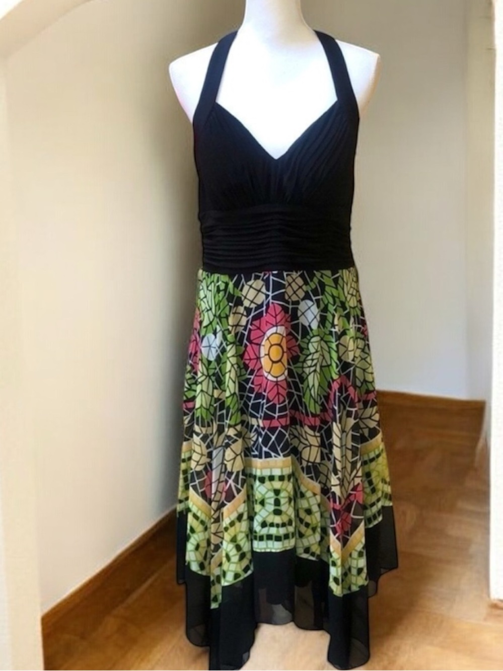 Dress Barn Collection Women’s Mid Length Floral Print Kerchief Halter Top Dress